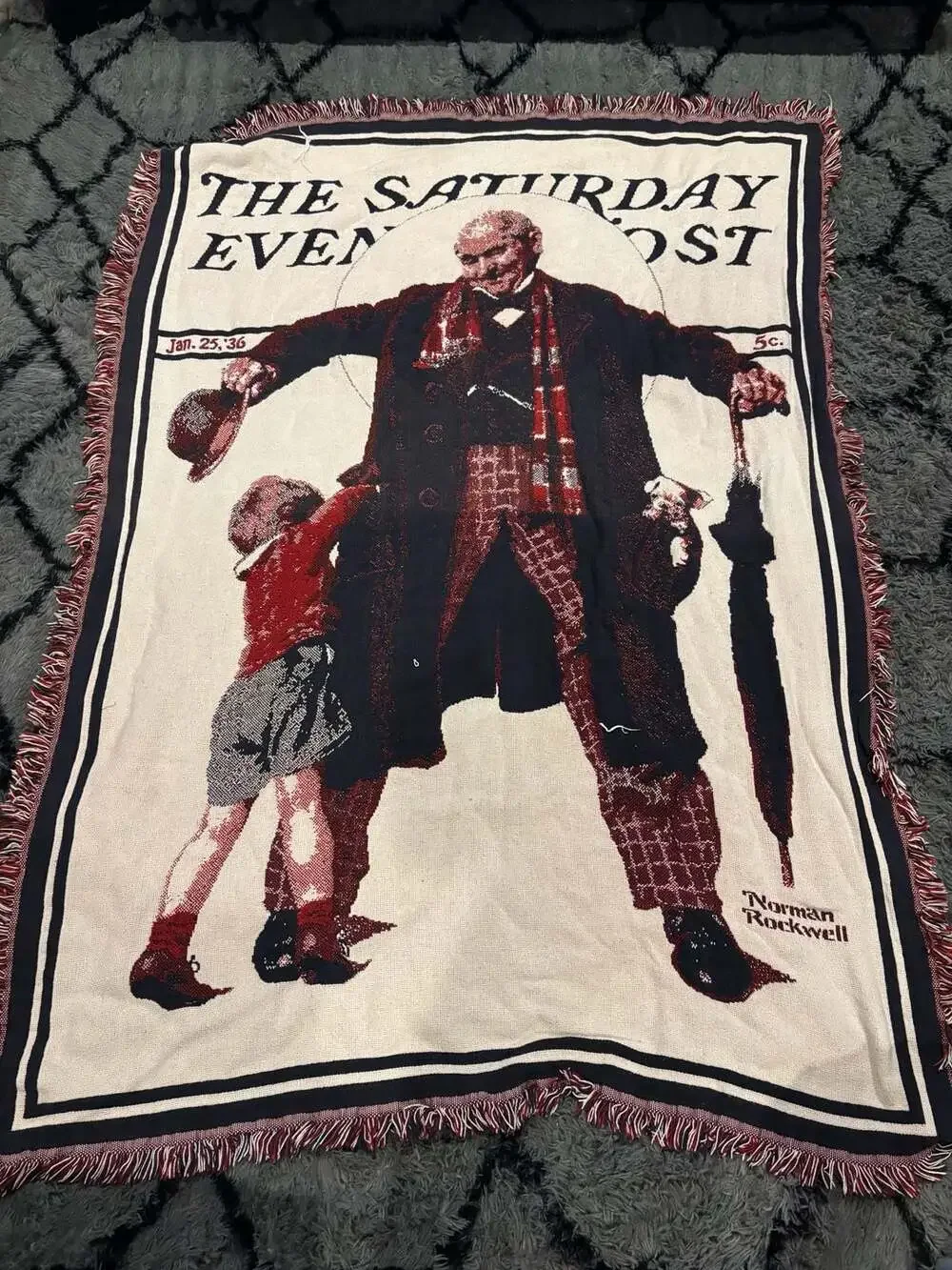 Goodwin Weavers Norman Rockwell Sat Evening Post 1936 Cotton Woven Throw Blanket